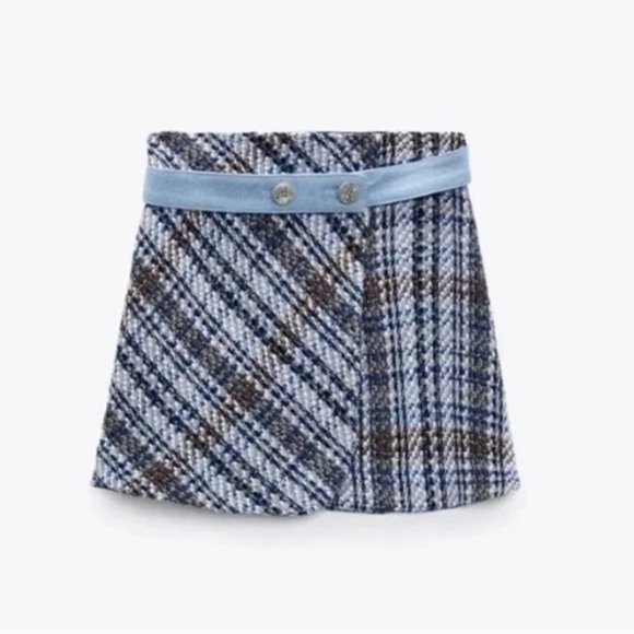 BLOGGER'S FAVE! Zara Textured Weave Mini Skirt Blue Sz M NWT - Picture 12 of 13